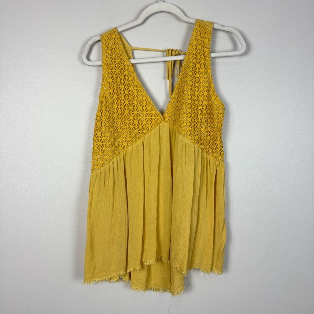 Umgee Top Womens Large Crochet Sleeveless Shirt Boho V-Neck Lined Open Back